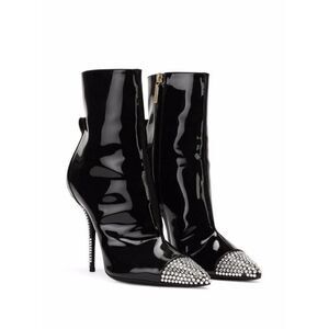 Dolce & Gabbana Crystal-Embellished Patent Leather Black Ankle Boots Size 35